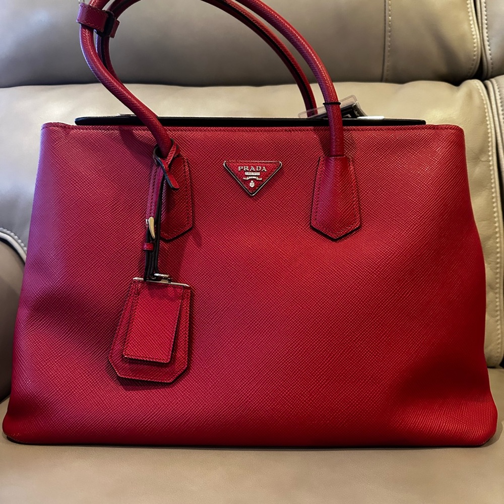 Prada Red Saffiano Leather Tote Twin 2010 Large